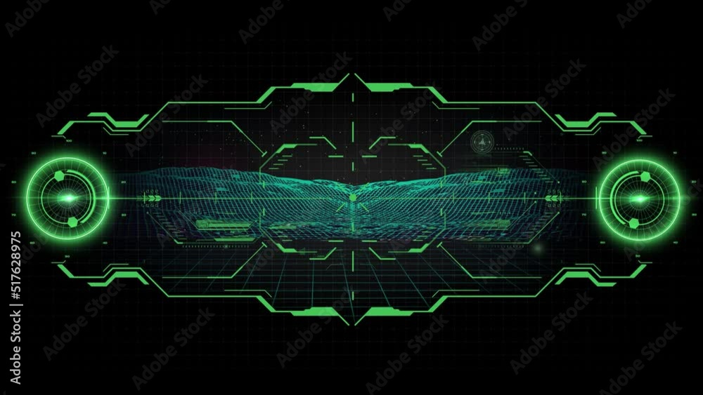 Futuristic screen. UI, GUI technology frame, virtual tracking aim, hud digital device interfaces. Virtual reality technology view display helmet, crosshair, aim. Head up display (HUD) vehicle cockpit.