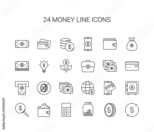 Line icon set. Money pack. Vector Illustration