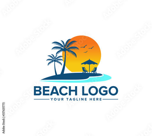 Beach logo design on white background, Vector illustration.
