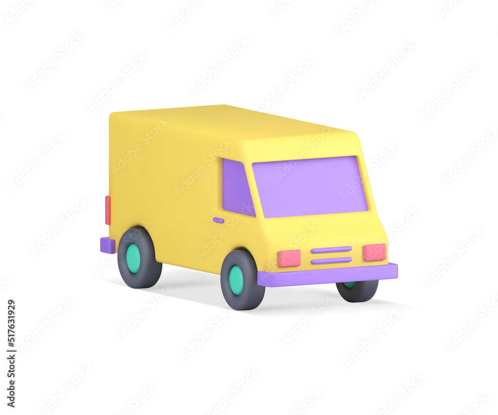 Yellow van automobile cargo goods transportation front side view realistic 3d icon vector