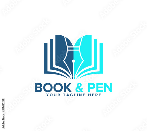 Pen Book education logo design on white background, Vector illustration.