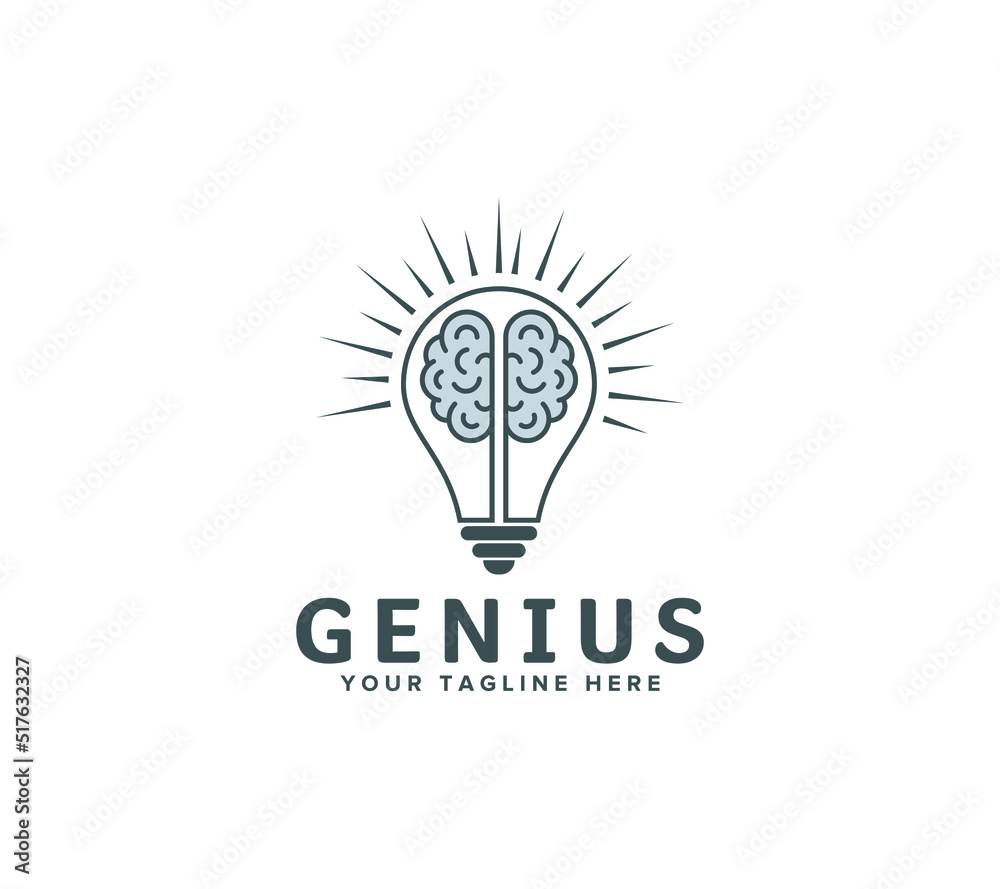 Creative brain light bulb logo design. Symbol of creative idea, innovation, mind, thinking, solution. Vector illustration.