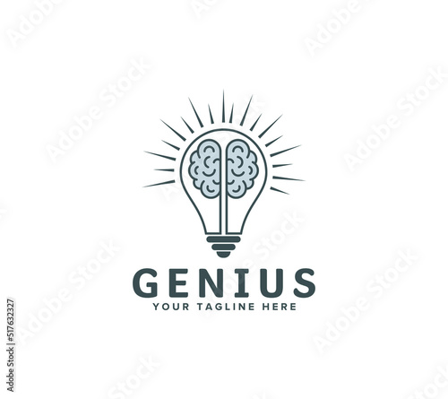 Creative brain light bulb logo design. Symbol of creative idea, innovation, mind, thinking, solution. Vector illustration.