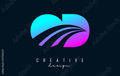 Creative colorful letters OD o d logo with leading lines and road concept design. Letters with geometric design.