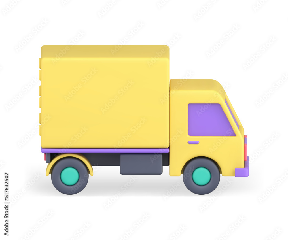 Yellow delivery truck cargo courier shipment service express transportation 3d icon vector Yellow delivery truck cargo courier shipment service express transportation 3d icon vector