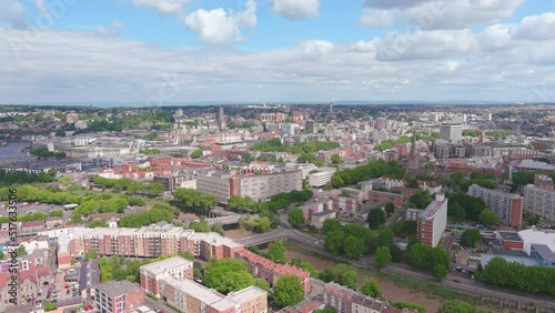 Bristol, UK: Aerial view of city in England, city centre with mixture of modern and historic buildings - landscape panorama of United Kingdom from above photo