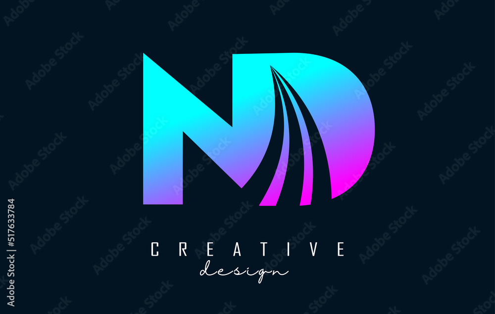 Creative colorful letters ND n d logo with leading lines and road concept design. Letters with geometric design. Creative colorful letters ND n d logo with leading lines and road concept design. Letters with geometric design.