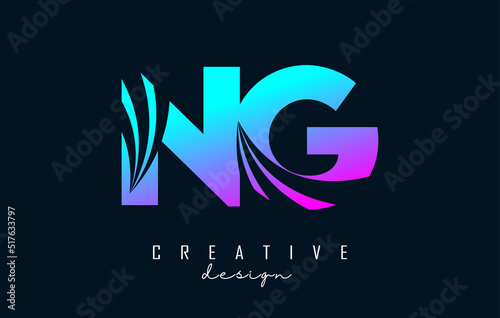 Creative colorful letters NG n G logo with leading lines and road concept design. Letters with geometric design.