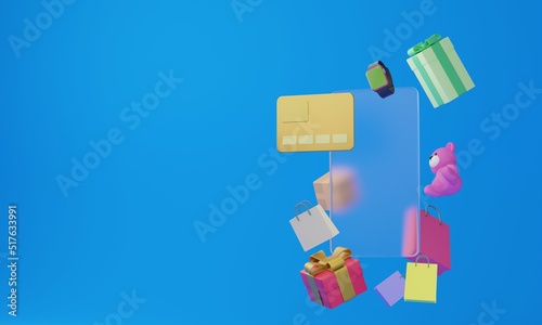 Shopping Online on Mobile Application Concept Marketing and Digital . 3D RENDER