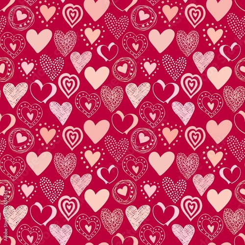 Seamless pattern doodle hearts. Trendy print for packaging design, fabric, textiles, covers, stickers, sublimations. Valentine's day, love, wedding