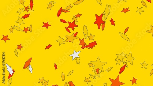 Toon yellow star objects on yellow background. 3DCG confetti illustration for background.