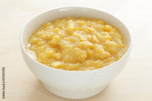 Sweetcorn paste in white bowl for cooking image 