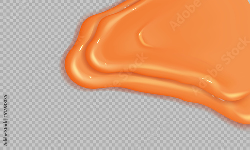 Flowing realistic liquid caramel on transparent background.Spreading sause,cream, milk or yogurt.