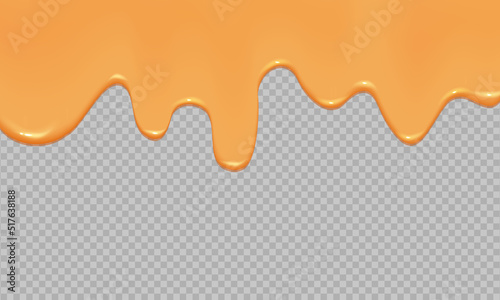 Flowing realistic liquid caramel on transparent background.Spreading sause,cream, milk or yogurt.