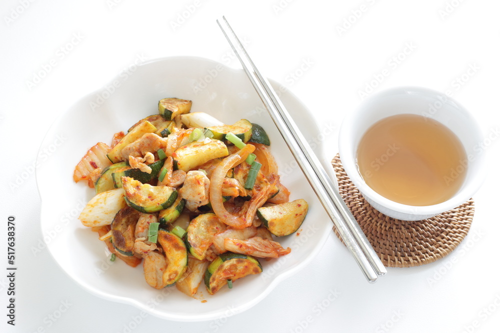 Korean food, zucchini and pork stir fried with Kimchi for comfort food image Korean food, zucchini and pork stir fried with Kimchi for comfort food image
