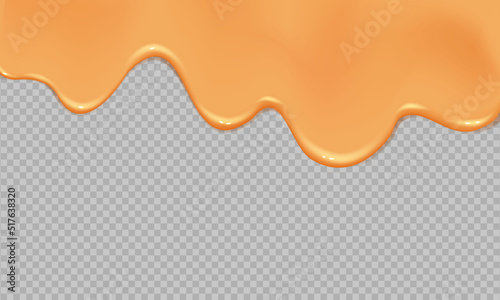 Flowing realistic liquid caramel on transparent background.Spreading sause,cream, milk or yogurt.