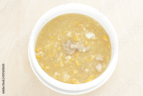 Chinese food, meat and corn soup with egg for comfort food image