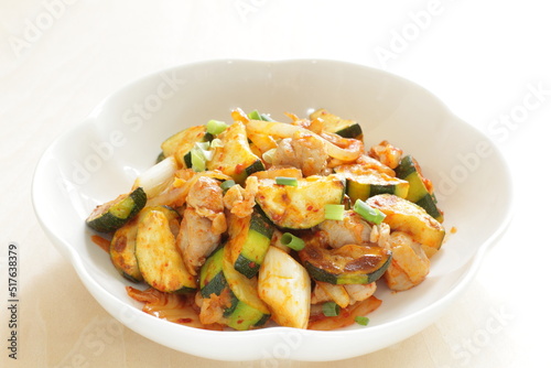 Korean food, zucchini and pork stir fried with Kimchi for comfort food image
