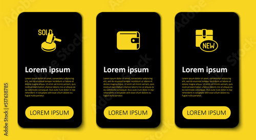 Set New collection, Wallet and Auction hammer. Business infographic template. Vector