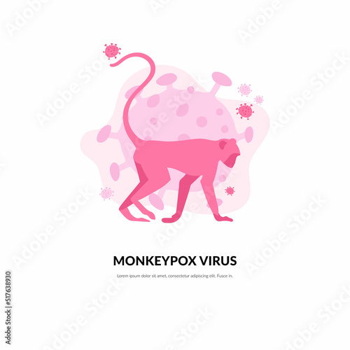 Monkeypox outbreak. A monkey is a carrier of the smallpox virus that spreads to humans. Hand drawn vector illustration.