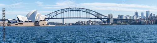 Panoramic image of The Sydney Opera House and Sydney Harbour Bridge, two of Sydney's most famous landmarks , Sydney , Australia © PK4289