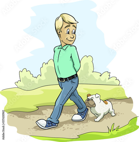 english bulldog, French, goes for a walk in the park dog drawing vector illustration photo