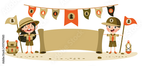Cartoon Scouts With Blank Ribbon