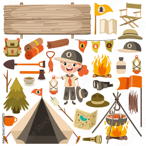 Cartoon Kid With Scouting Equipments