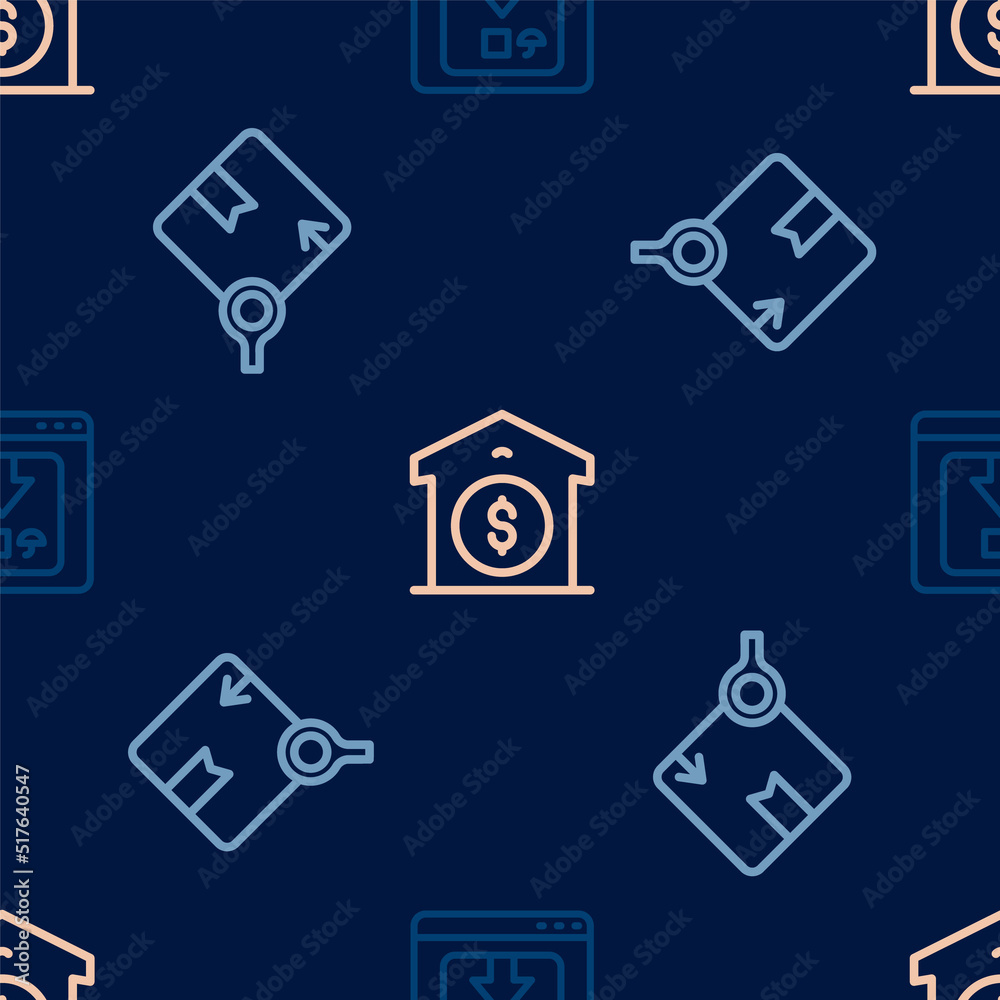 Set line Online app delivery tracking, Search package and Warehouse price on seamless pattern. Vector Set line Online app delivery tracking, Search package and Warehouse price on seamless pattern. Vector