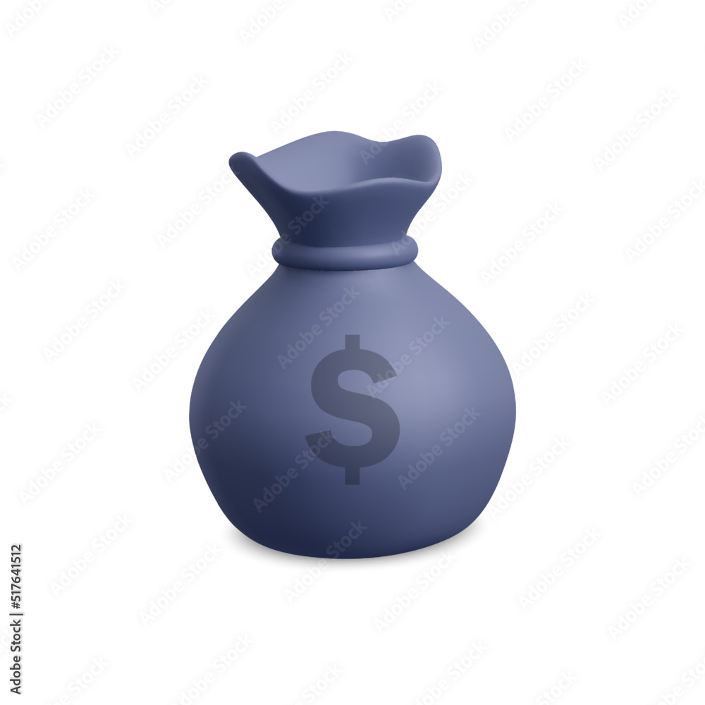 3d vector money bag with dollar icon. Cash, interest rate, business and finance, return on investment, financial solution, prepayment and down payment concept 3d vector money bag with dollar icon. Cash, interest rate, business and finance, return on investment, financial solution, prepayment and down payment concept