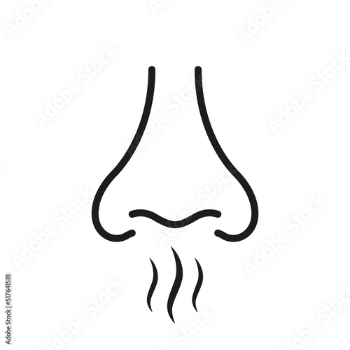 Nose Loss Sense Scent Smell Sign on White Background. Nasal Odor Sniff Outline Pictogram. Nose Human Smell Black Line Icon. Bad Aroma Air Breath Flat Symbol. Isolated Vector Illustration