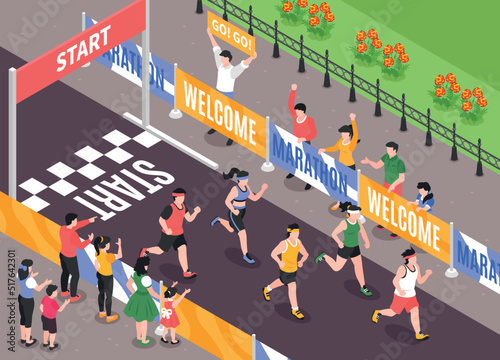 Isometric Running Marathon Illustration