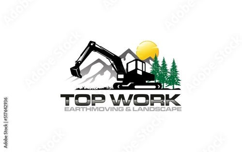 Illustration vector graphic of excavator construction, excavator earthworks, and heavy equipment logo design template