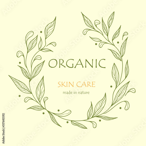 Floral botanical logo. Organic themed frame. Vector illustration.