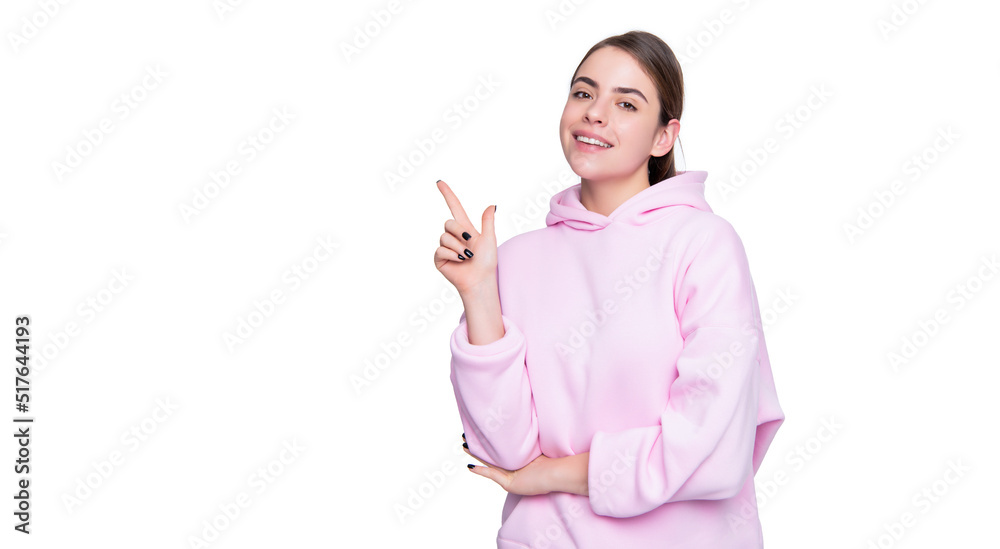 positive young girl in pink hoodie isolated on white background positive young girl in pink hoodie isolated on white background