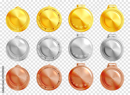Realistic Medallions Transparent Set