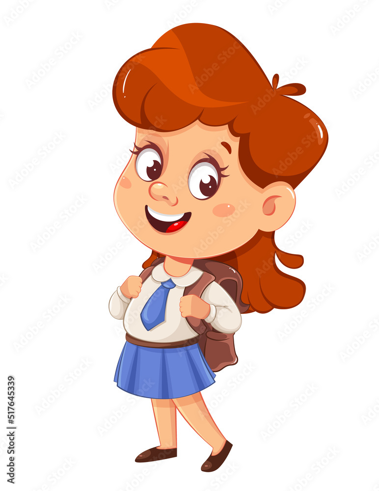 Cute schoolgirl with backpack.
