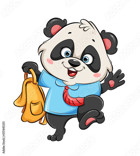 Back to school. Cute Panda going to school