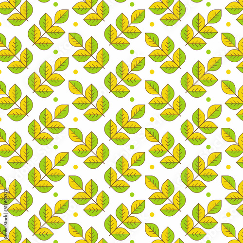 Abstract green and yellow leaves seamless pattern on white background. Perfect for tablecloth, oilcloth, bedclothes or other textile design
