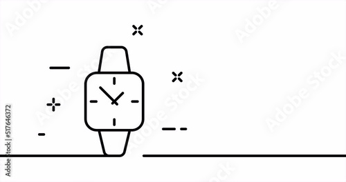 Square wrist watch. Keep track of time, management, job, sked, work, plan, schedule, employee, table. Business concept. One line drawing animation. Motion design. Animated technology logo. Video 4K