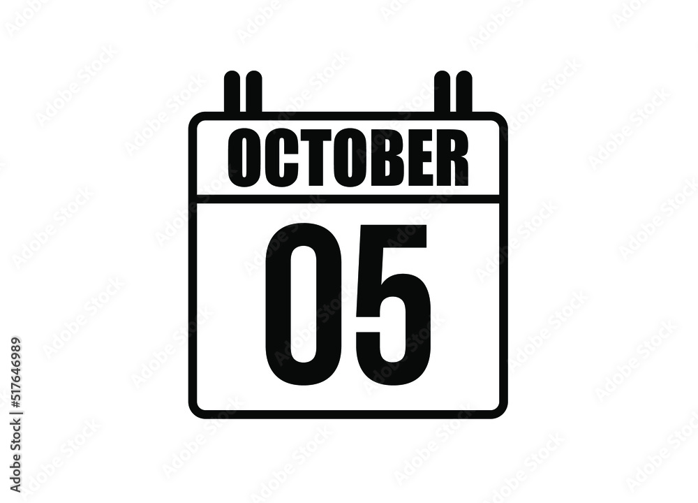 5 October calendar. Simple calendar page for the month of October. Black vector on white background. 5 October calendar. Simple calendar page for the month of October. Black vector on white background.