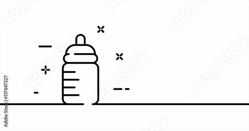 Baby bottle with pacifier. Feed, bring up, raise, take care, water, food fusion for kids, newborn. Children concept. One line drawing animation. Motion design. Animated technology logo. Video 4K