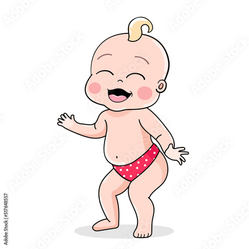 Cute happy cartoon baby dancing with music. vector illustration