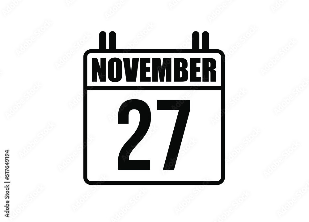 27 November calendar. Simple calendar page for the month of November. Black vector on white background. 27 November calendar. Simple calendar page for the month of November. Black vector on white background.