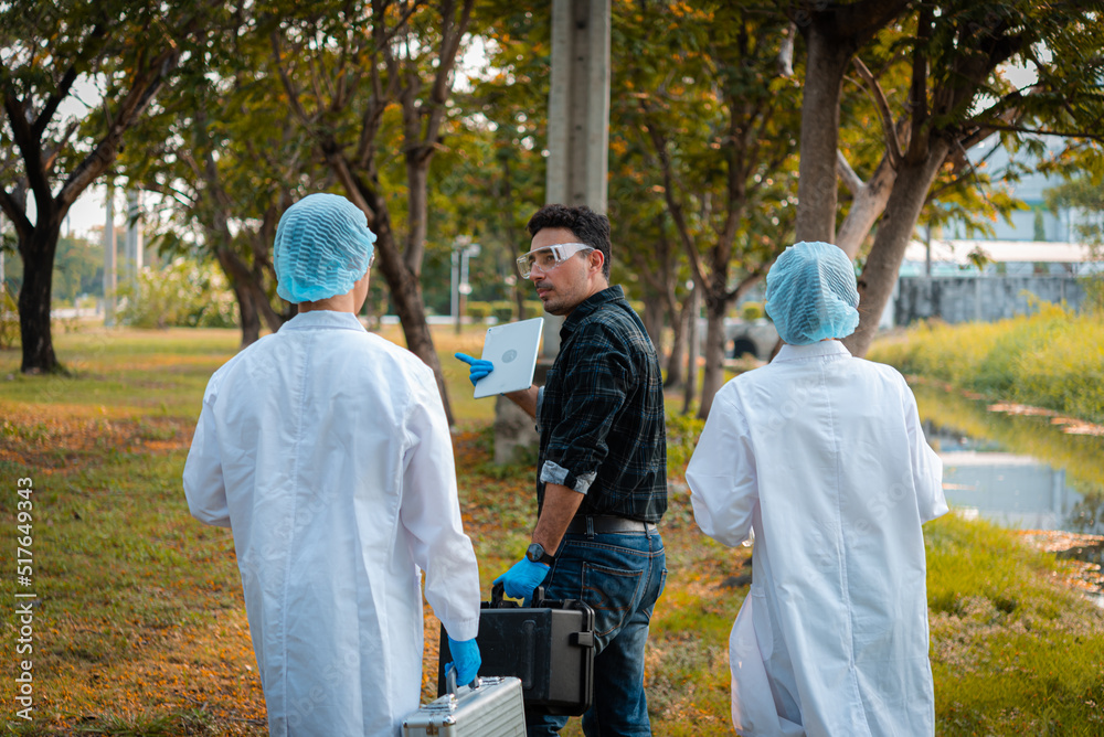 Scientists team collect water samples for analysis and research on water quality, environment with saving earth. Scientists team collect water samples for analysis and research on water quality, environment with saving earth.