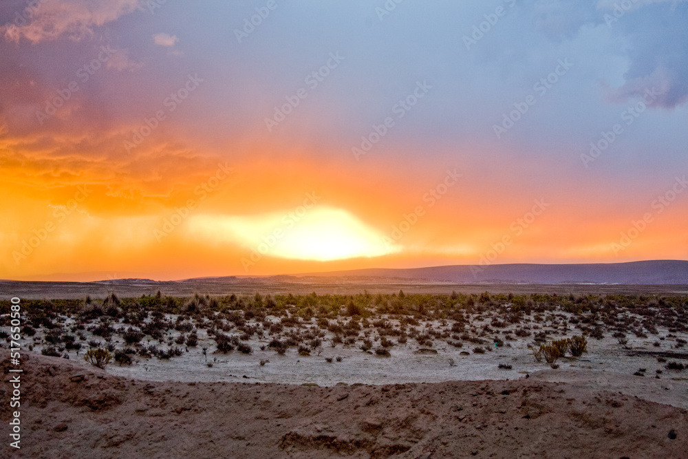 Fototapeta premium Rainy landscapes of Bolivia desert. Road to La-Paz, Bolivia
