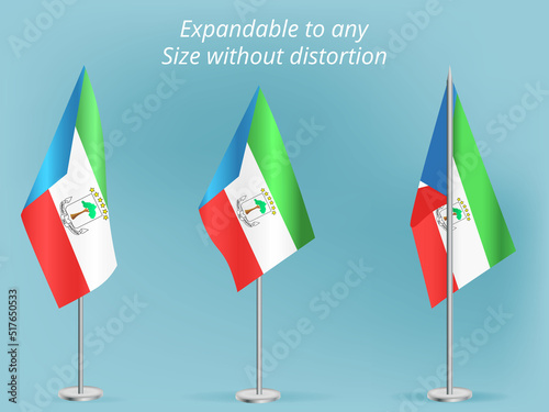 Flag of Equatorial Guinea with silver pole.Set of Equatorial Guinea's national flag