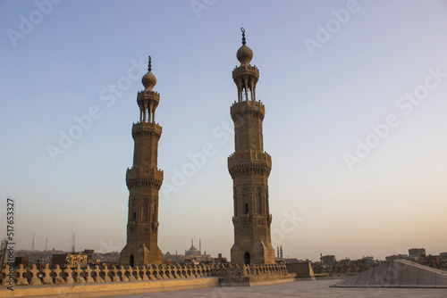 Minarets of mosque of al-Mu'ayyad on top of Bab Zuwaila, Cairo, Egypt