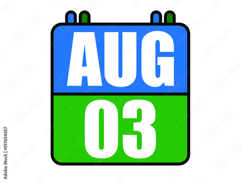 3 August calendar. Blue and green calendar page for August days. Vector isolated on white background. 3 August calendar. Blue and green calendar page for August days. Vector isolated on white background.