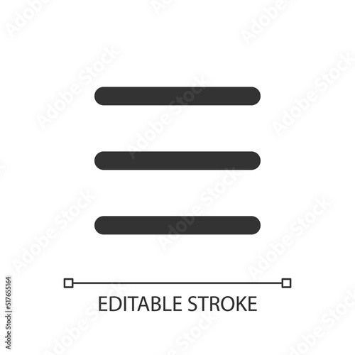 Hamburger like menu pixel perfect linear ui icon. Three lines. More options. Navigation. GUI, UX design. Outline isolated user interface element for app and web. Editable stroke. Arial font used